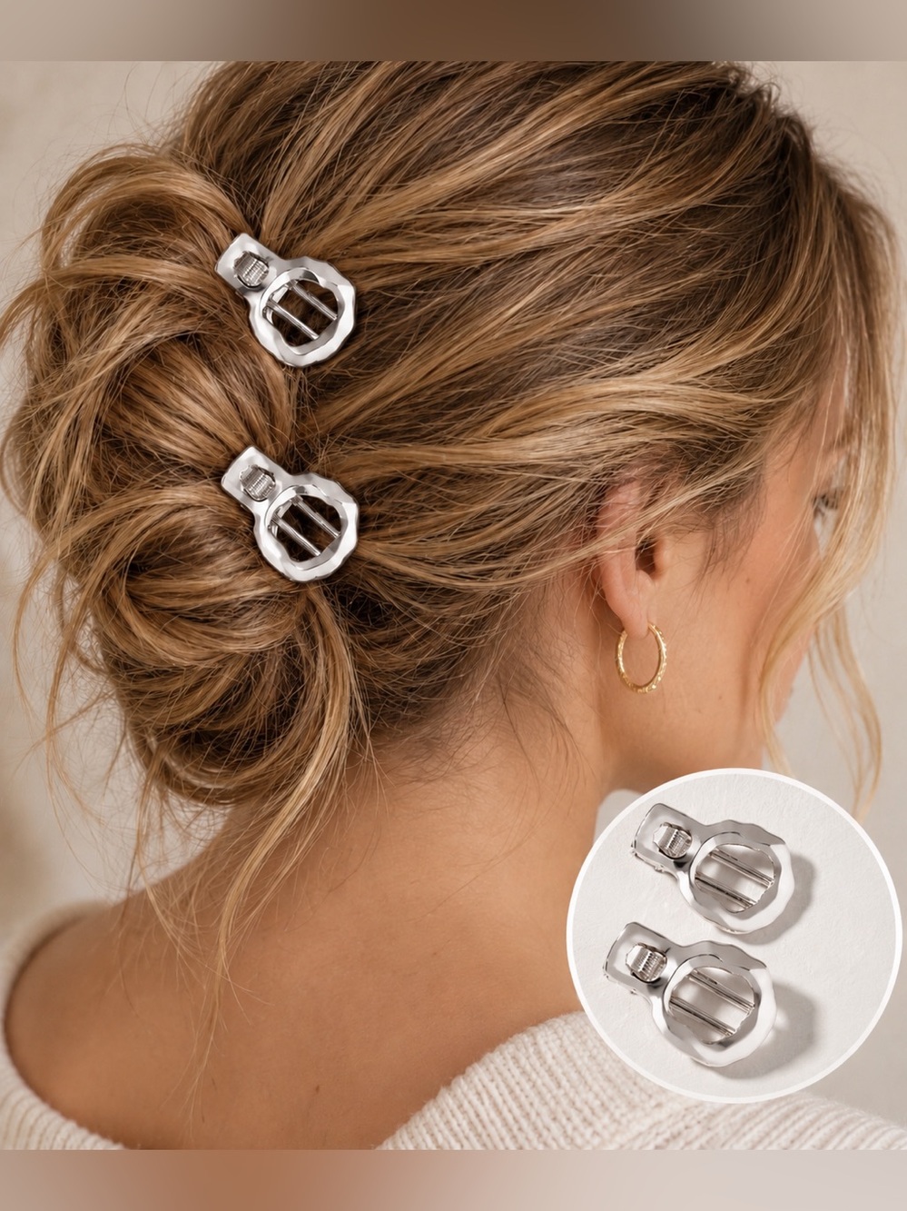 Anthropologie Metal Circle Hair Clips Set of 2 | Silver Clips | NWT